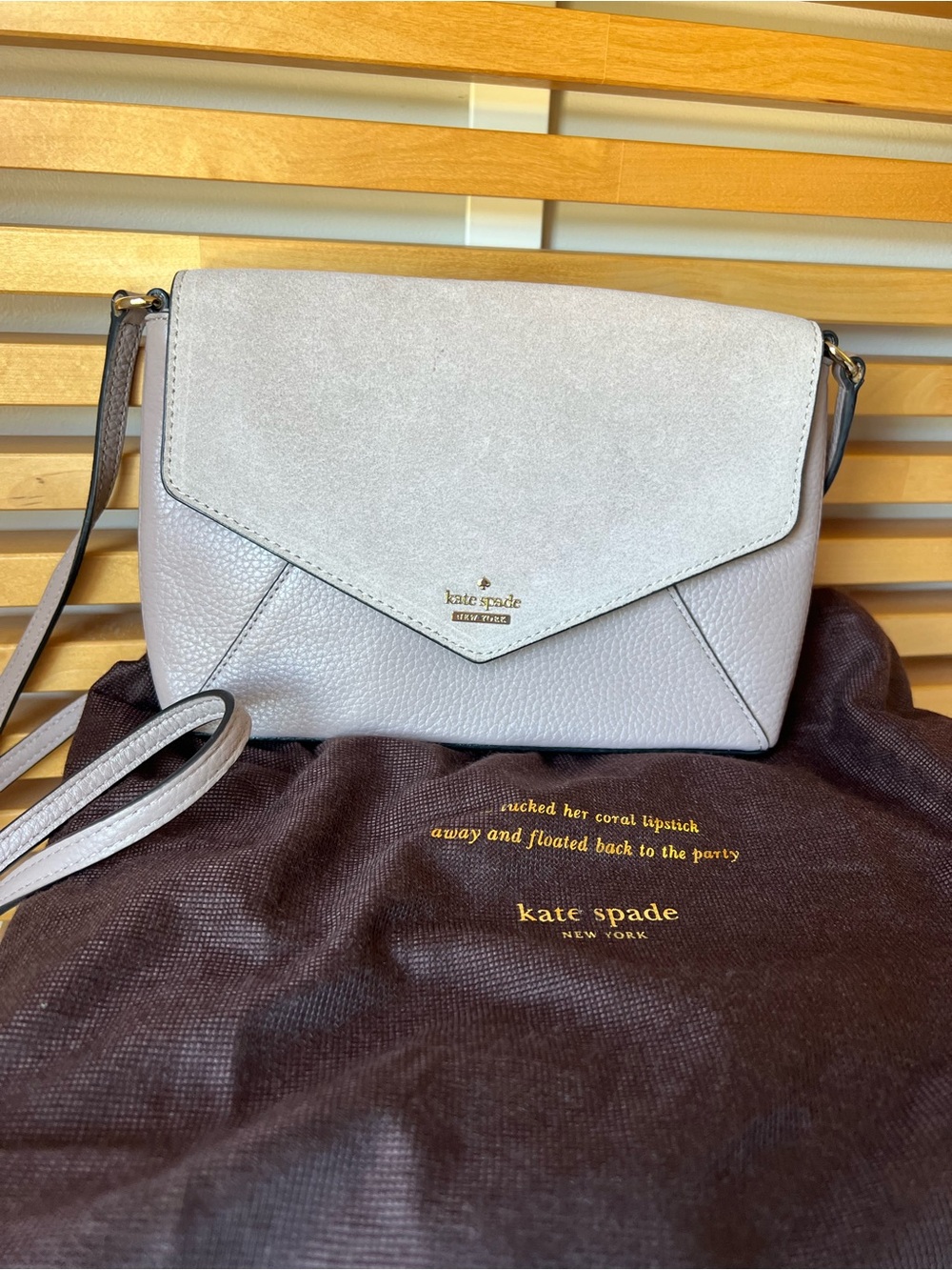 kate spade Light Mauve Suede & Pebbled Leather Envelope Crossbody Bag
